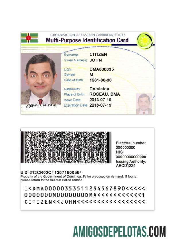 Cartão de identificação multifuncional dos Estados do Caribe Oriental, exemplo